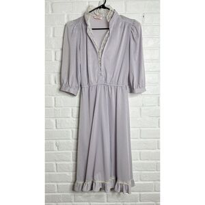 Vintage Jerri Gee Lavender Purple Striped Lace Dress 3/4 Sleeves fits sz Small